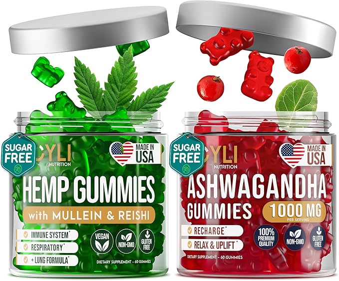 JOYLI Nutrition Hemp Gummies &amp Lung Cleanse Support – Mullein Leaf Reishi Mushroom &amp Vitamins A C D E – Vegan Sugar-Free Non-GMO Clean Lung Supplement – 60 Gummies for Respiratory Health