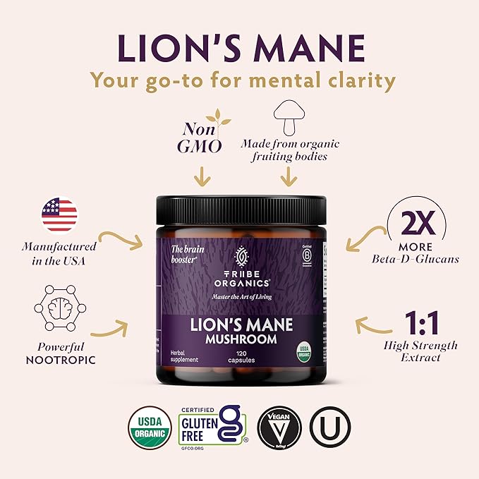 TRIBE ORGANICS NOOTROPIC Duo - KSM66 Ashwagandha + Organic Lion's Mane - Beyond Focus Mind Awareness and Mind Health