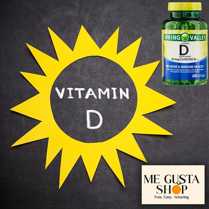 Vitamin D 25mcg 1000 IU 450 Count Softgels Spring Valley + Pill case