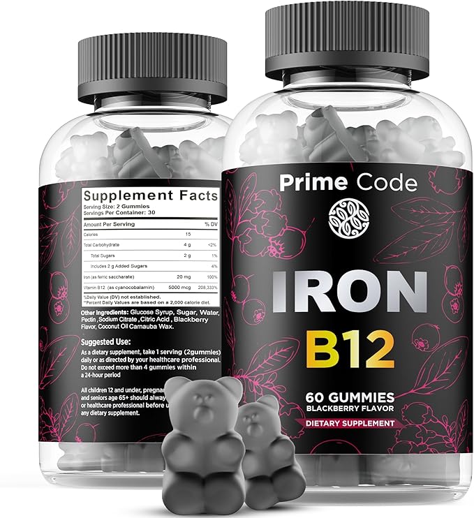 Prime Code Calcium Gummies for Women &amp Men with Magnesium Vitamin B12 Vitamin K2 &amp Vitamin D3 Iron Gummies for Women &amp Men [2 in 1] CoQ10 200mg &amp Vitamin C