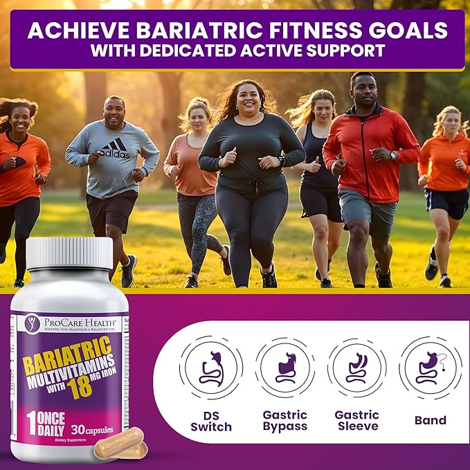 ProCare Health Bariatric Multivitamin with Iron 18mg (30 Easy to Swallow Capsules) - Post Op Bariatric Vitamins for Gastric Bypass Pills - Must Haves for Sleeve Patients (1 Month Supply)