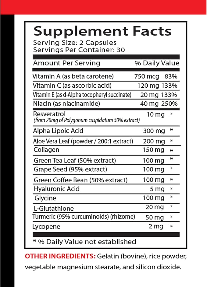 Anti-Wrinkle - L-Glutathione Beauty Complex Vitamin A Complex for Skin Smoothness Green Coffee Bean Balance Anti-Wrinkle Collagen Turmeric Root Skin Smooth Formula Vitamin C 2Bot