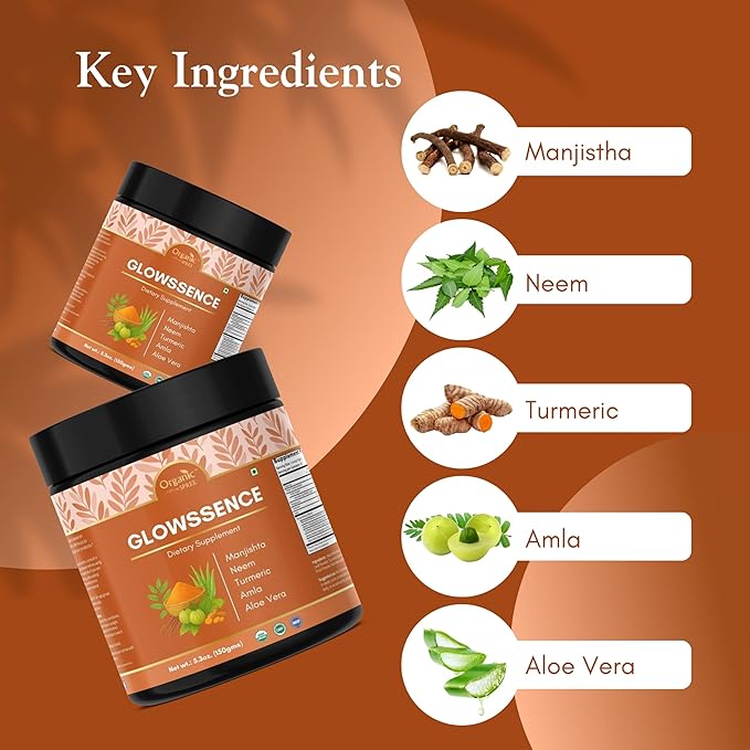Glowssence - 150 g (5.3oz) | USDA Organic Certified | Ayurvedic Herbal Blend of Manjishta Amla Aloe vera Turmeric Neem | Promotes Clear and Healthy Skin*