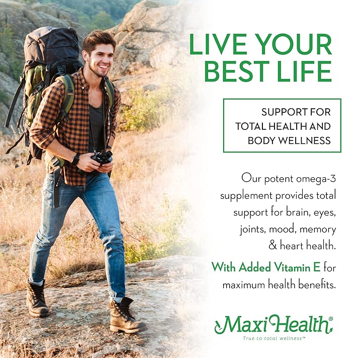 Maxi Health Triple Omega 3 Fish Oil Concentrate with 2000 IU Vitamin D3 – Enteric Coated Fish Oil Omega 3 Supplements with High EPA DHA for Heart Brain Joint and Eye Support Kosher 180 Softgels