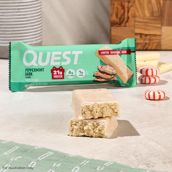 Quest Nutrition Peppermint Bark Protein Bar 21g Protein 4g Net Carb 1g Sugar Gluten Free 12 Count