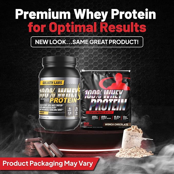 Goliath Labs 100% Whey Protein Cold Filtered Whey Protein - Rapid Amino Acid Delivery - Natural Coco for a Rich Chocolate Flavor - Tub Weighs 5 Pounds Contains 68 Servings