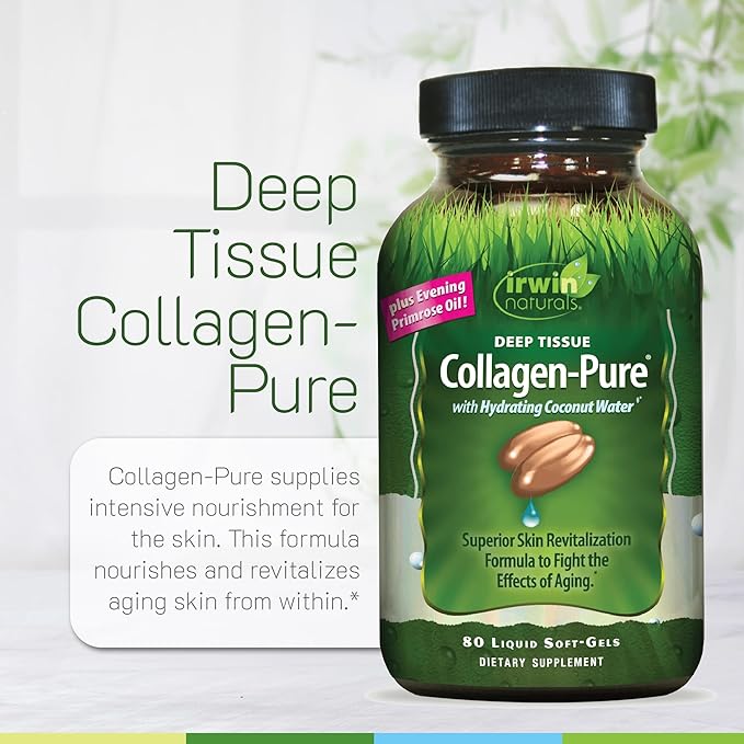 Irwin Naturals Deep Tissue Collagen-Pure - 80 Liquid Softgels - Intense Nourishment for The Skin - 2000 mg of Hydrolyzed Collagen - 16 Total Servings