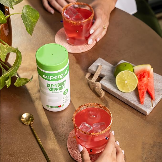 Supergut GLP1 Daily Support - Watermelon Lime - High Fiber GLP-1 Supplement Powder for Women &amp Men - Sugar-Free Drink Mix for Gut Health &amp Digestive Support (18 Servings)