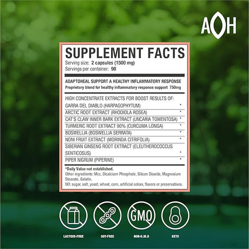 ADAPTOHEAL Inflammoff - Adaptogenic Supplement Designed to Support Joint Muscle and Tissue Inflammation Naturally 8 Highly Concentrated extracts with Turmeric and Rhodiola rosea (180 Capsules)