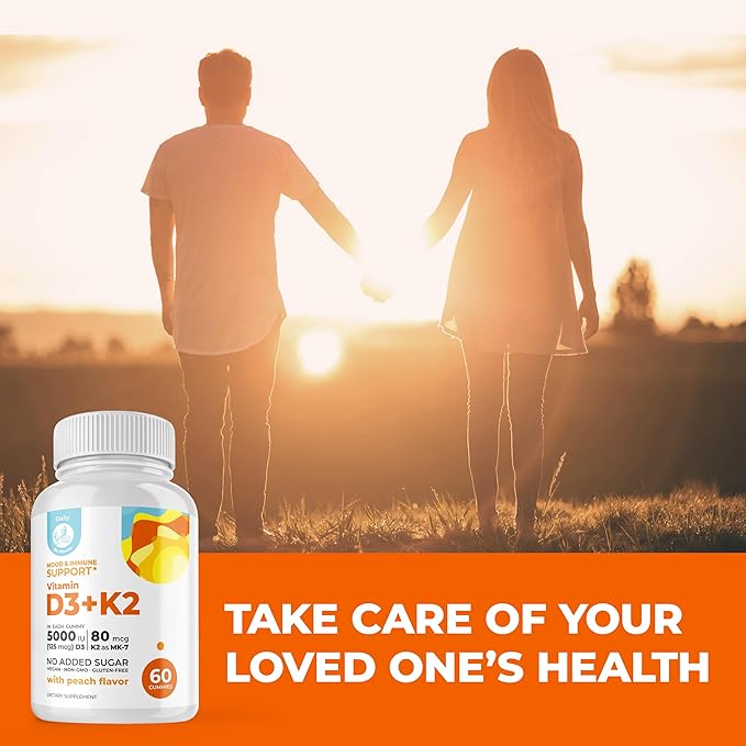 DR. MORITZ Vitamin D3 Gummies (5000 IU) with K2 - for Adults and Kids - Vitamin D3 K2 Gummies for Immune Support &amp Bone Health - Vegan Sugar Free Gluten Free (120 Count)