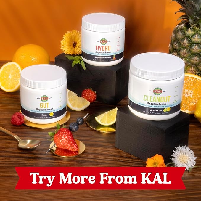 KAL Cleanout Magnesium Plus Psyllium Husk Powder - Lemon Lime - Magnesium Oxide with Fiber Supplement - Regulation Support Drink Mix - No Sugar - 60-Day Guarantee 40 Servings 8.5 OZ