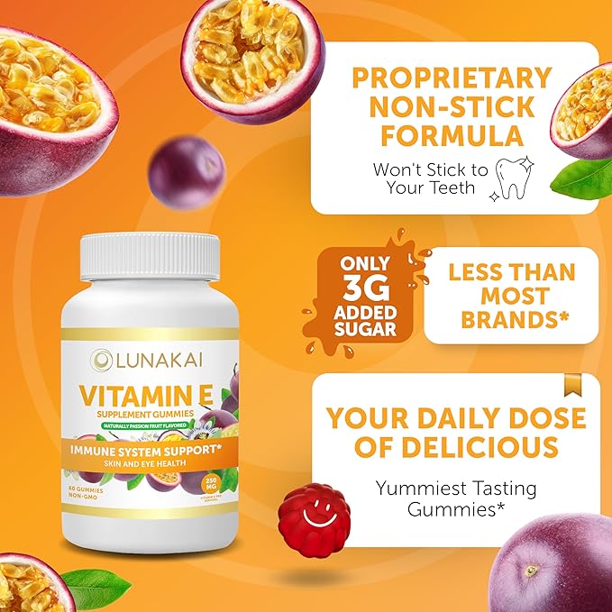 Lunakai Vitamin B12 and Vitamin E Gummies Bundle - 3000 mcg Gummies for Adults Energy Support and Bone Health - 250 mg 1000 iu Natural VIT E Plus C Supplements