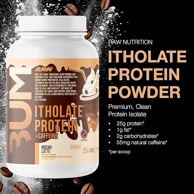RAW Whey Isolate Protein Powder Mocha Latte (CBUM Itholate Protein) - 100% Grass-Fed Sports Nutrition for Muscle Growth &amp Recovery - Low-Fat Low Carb Naturally Flavored - 25 Servings