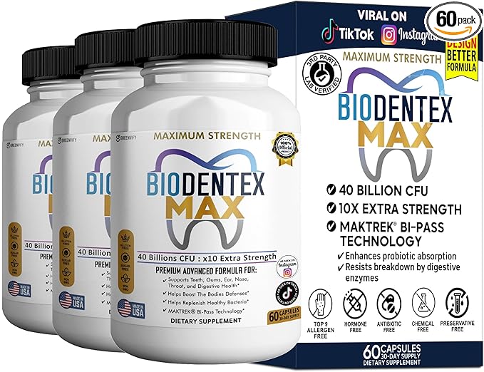 BioDentex Max Maximum Strength Probiotic Supplement 40 Billion CFU 60 Capsules with MAKTREK Bi-Pass Technology for Digestive Health Support (3)