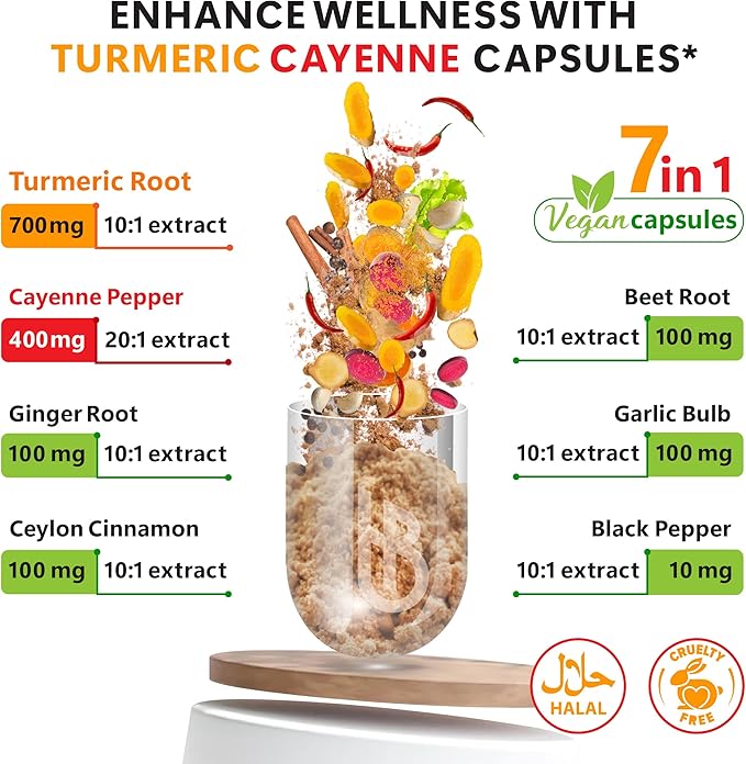 Bundle 2-Pack 60 Count 7in1 Curcumin Supplement &amp 100 Count 4in1 Cardamom Supplement for Digestion Heart Health and Natural Wellness
