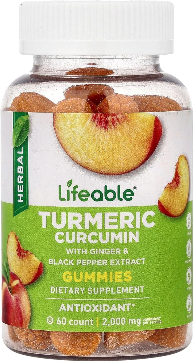 Lifeable Turmeric Curcumin Gummies Peach 60 Gummies