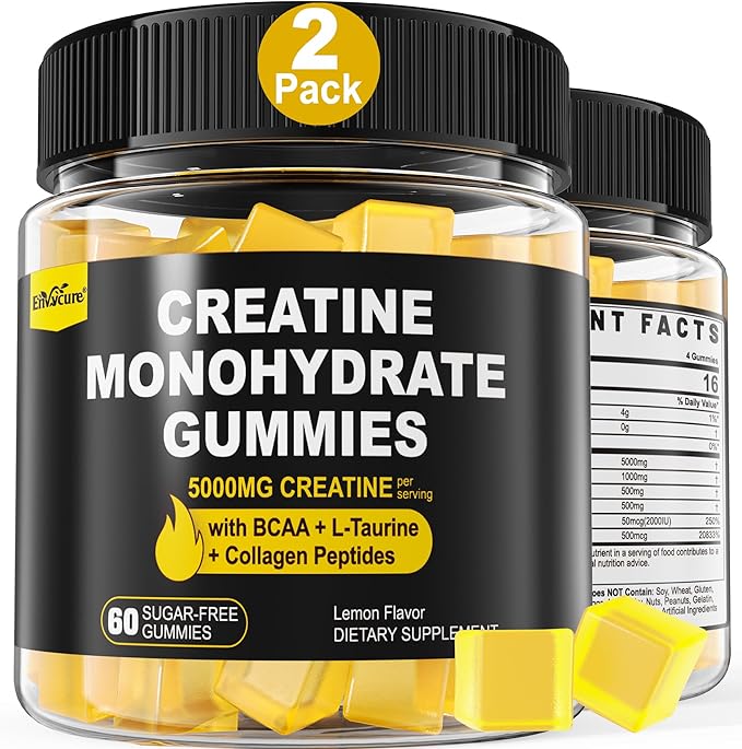 2 Pack Creatine Monohydrate Gummies with Magnesium Complex Capsules