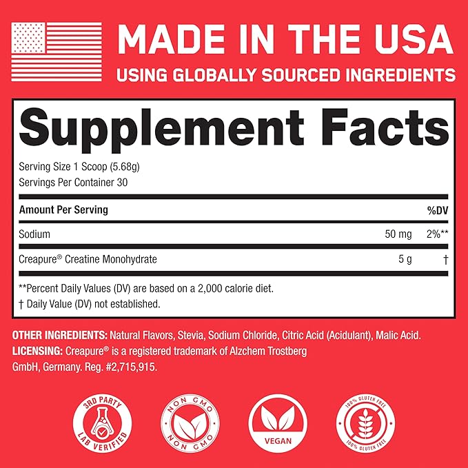 SteelFit Creapure Pure Creatine Monohydrate Powder for Men &amp Women Watermelon - Flavored Creatine Gym Workout Supplements for Lean Muscle Gain Brain Health &amp Strength Building - 30 Servings