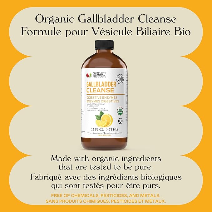 Complete Natural Products Gallbladder Support Liquid 16oz Supplement - Apple Cider Vinegar Formula with Turmeric Beet Milk Thistle Enzymes Digestive Cleanse Aid for Liver Health USA Made Kosher