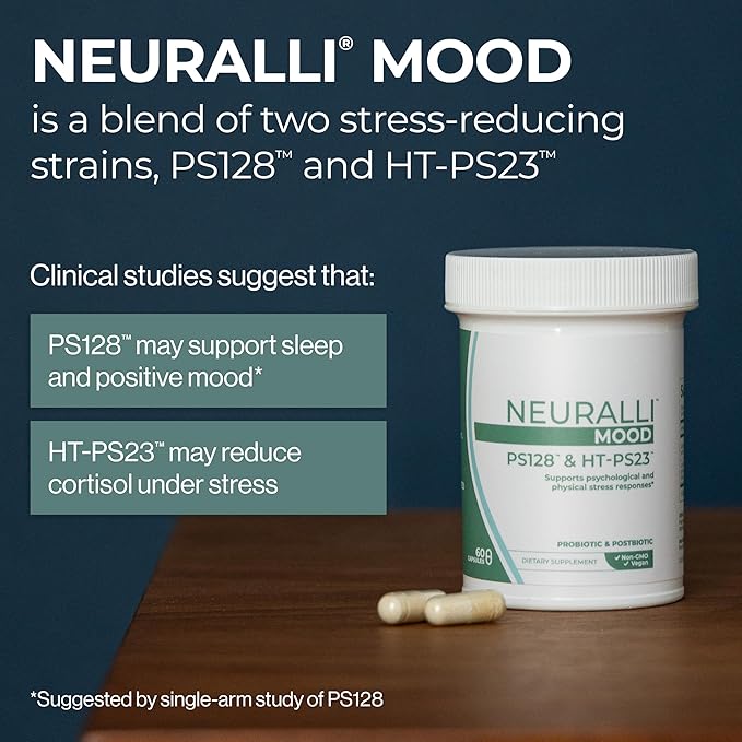 Bened Life Neuralli Mood with PS128 for Stress Relief &amp Recovery via The Gut-Brain Axis (60-Day Supply) Ages 18+ - 2 Bottles (120 Capsules)