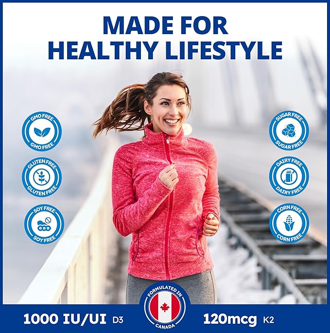 CanPrev D3 &amp K2 Vitamins 240 Softgels 240-Day Supply 1000IU Vitamin D3 &amp 120mcg K2 Supports Strong Bones Teeth &amp Heart Wellness Easy-to-Absorb with Organic Coconut Oil No GMO Gluten