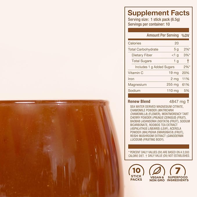 Laird Superfood Sleep &amp Recover Bedtime Powdered Drink Mix Calming Supplement to Support Relaxation and Sleep with Tart Cherry and Chamomile 0.3 Oz Packet Pack of 10