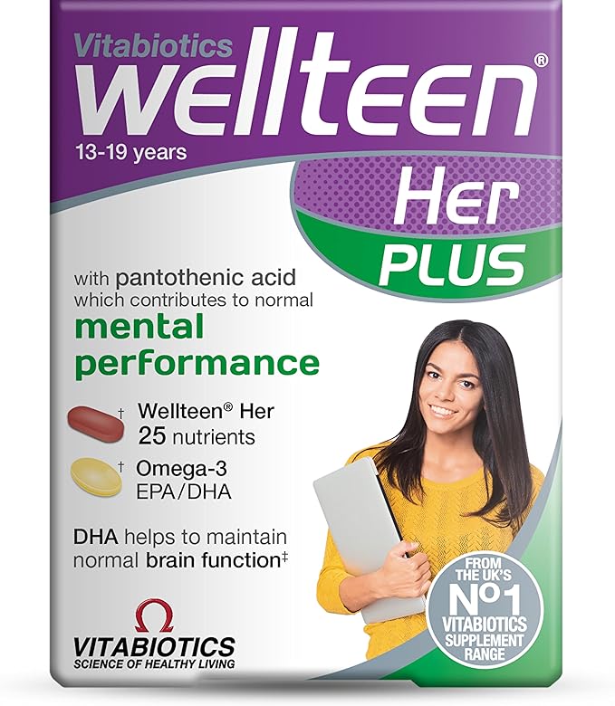 Vitabiotics Wellteen Her Plus Omega-3 - Advanced Nutritional Support for Teenagers and Young Women Ages 13-19 - 56 Tablets and Capsules