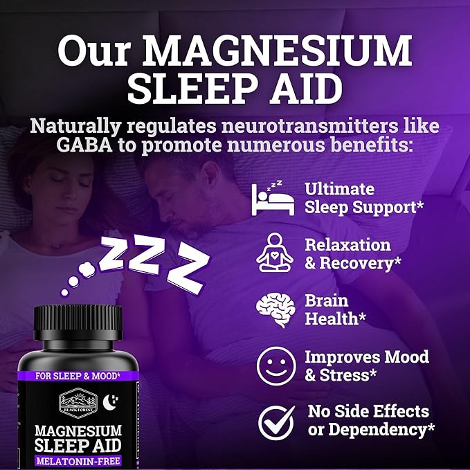Black Forest Ashwagandha Magnesium Sleep Aid (6-in-1) - Magtein Magnesium L-Threonate L-Theanine Apigenin Supplement for Sleep 3 Enhanced with (Ashwagandha L theanine &amp Vitamin D)