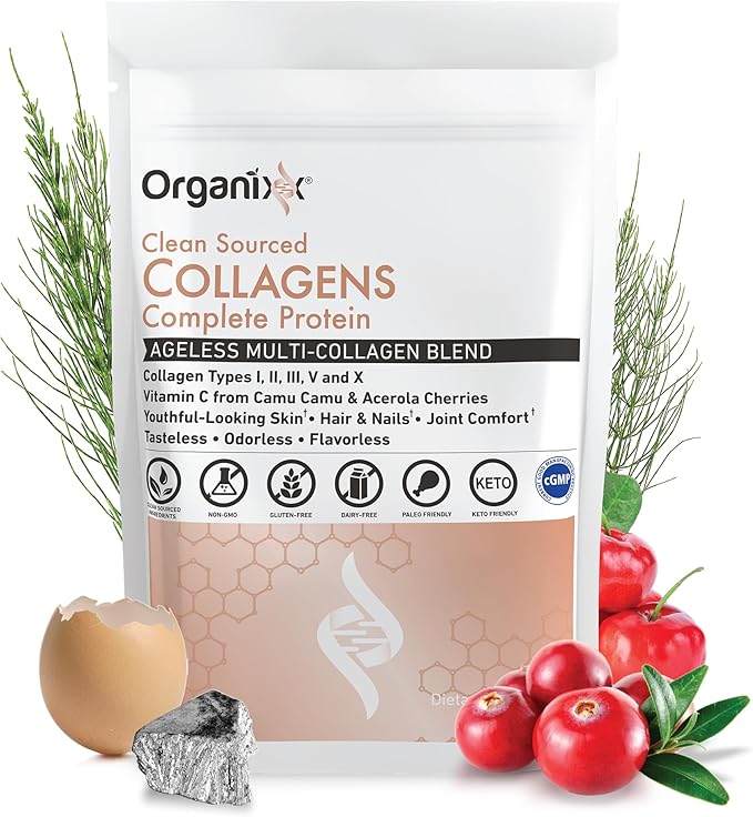 Organixx Enzyme 17 (120 Caps) &amp Clean Sourced Collagens (30 Serv) Bundle Digestive Enzymes with Tri-Phase Protease plus Hydrolyzed Collagen Protein Supports Digestion Immunity &amp Joints Glu