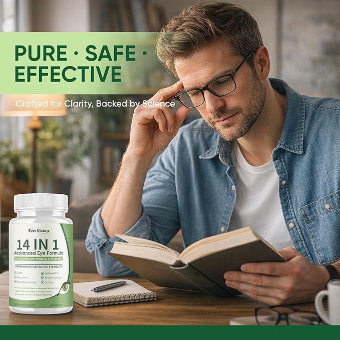 14 in 1 Advanced Eye Formula Eye Supplement with Lutein Zeaxanthin Astaxanthin Bilberry Extract &amp Zinc Eye Vitamin and Mineral Supplement for Adults &amp Seniors 60 Capsules (1)
