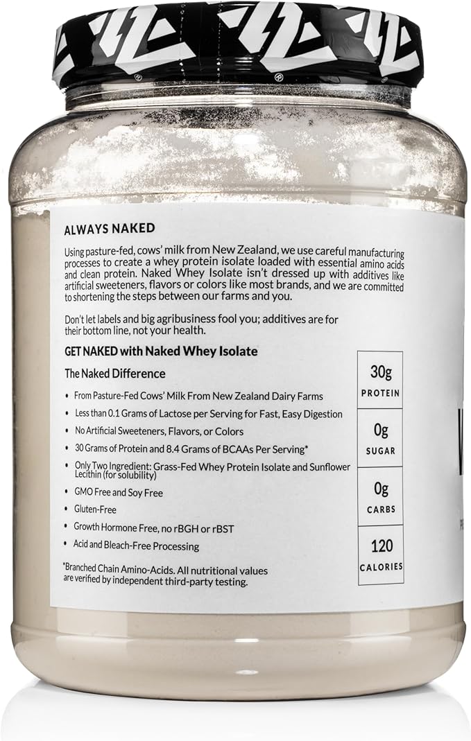 NAKED Whey Isolate Protein - Only 2 Ingredients 30g Grass-Fed Protein Zero Carb Unflavored Undenatured Non-GMO No Soy Gluten-Free No Preservatives - 28 Servings