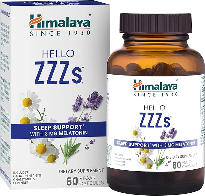 Himalaya Hello ZZZs 60 Day Supply - Herbal Sleep Supplement with Melatonin GABA L-Theanine Lavender Chamomile and Lemon Balm - Vegan Non-GMO Gluten Free 60 Capsules