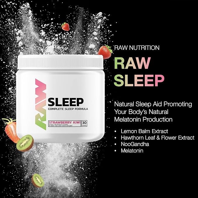 RAW Natural Sleep Aid Supplement - Relaxation Enhancer &amp Mood Support with Melatonin Magnesium Zinc L-Tryptophan &amp Lemon Balm Extract to Relax &amp Calm the Mind &amp Body - 30 Servings