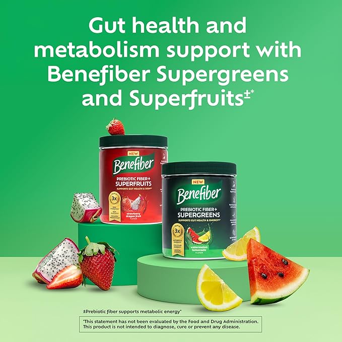 Benefiber Prebiotic Fiber + Supergreens Dietary Supplement Powder Watermelon Lemonade Flavor 8.8 oz (250g)