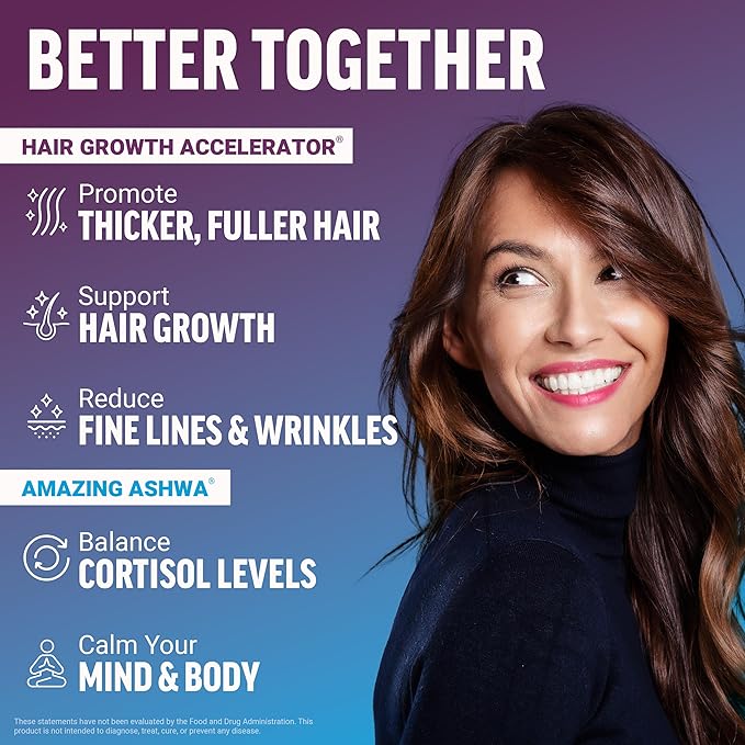 Force Factor Hair Growth Accelerator Capsules Lustriva &amp Biotin to Promote Thicker Stronger Fuller Hair 90ct + Amazing Ashwa Ashwagandha Supplement with KSM-66 Ashwagandha for Stress 120 Tabl