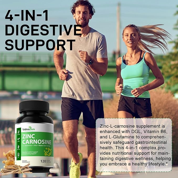 Zinc Carnosine Supplement with DGL Mastic Gum &amp L-Glutamine | for Stomach Lining Support | Gut Comfort and Digestive Health Support
