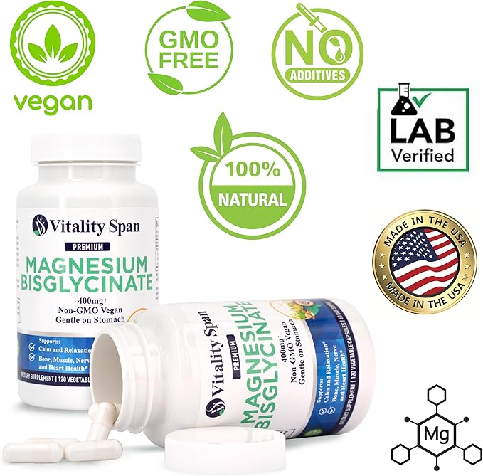 Magnesium Glycinate 400mg (Albion Chelated) + Oyster Extract 1000mg Bundle – Calm &amp Relaxation Support + Zinc Mineral Support – 120 Veg Capsules + 60 Veg Capsules Made in USA