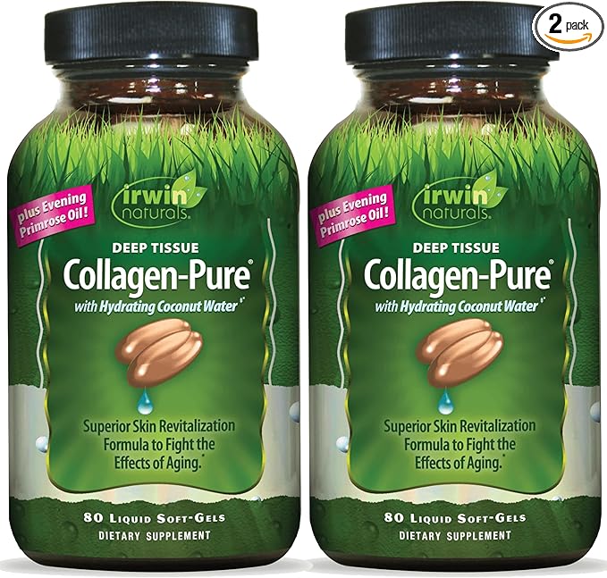 Irwin Naturals Deep Tissue Collagen-Pure – 80 Liquid Soft-Gels – Advanced Hydrolyzed Collagen + Joint &amp Skin Nourishment - 2 Pack