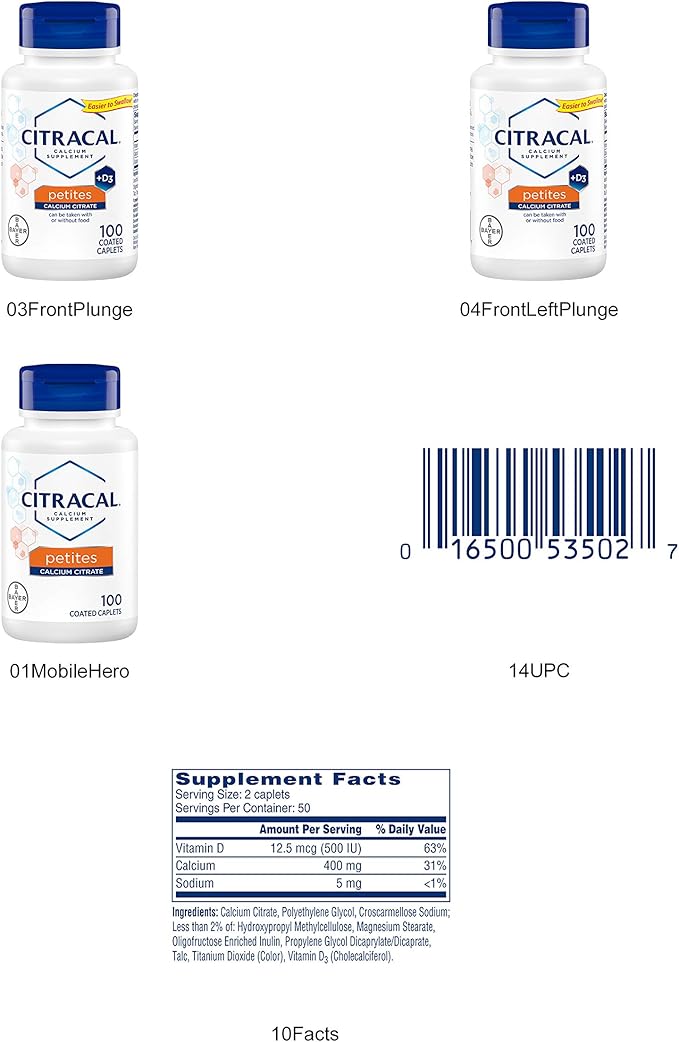 Citracal Calcium Citrate Petites W/Vitamin D Tablets 100 Ct (4 Pack)