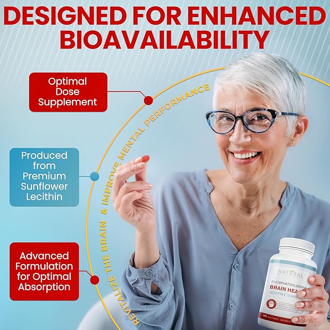 Soy Free Phosphatidylserine 100mg Softgel - PS Supplement Boosts Memory Focus Problem Solving Cortisol Control. Natural Sunflower Lecithin Patented Sharp PS-Green. Non-GMO 60 Softgels