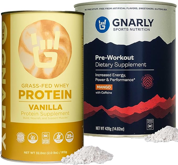 Gnarly Nutrition Gnarly Whey Grass-Fed Protein Supplement Vanilla (32.0oz) Preworkout Mango (14.82oz)