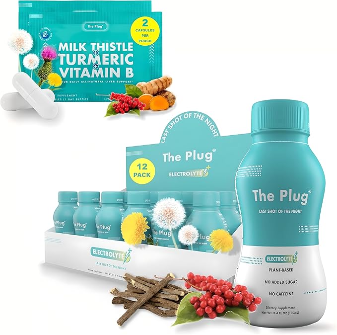 The Plug Liver Cleanse Detox &amp Repair Bundle - Supplement Pills &amp Recovery Drink (12 Pack)