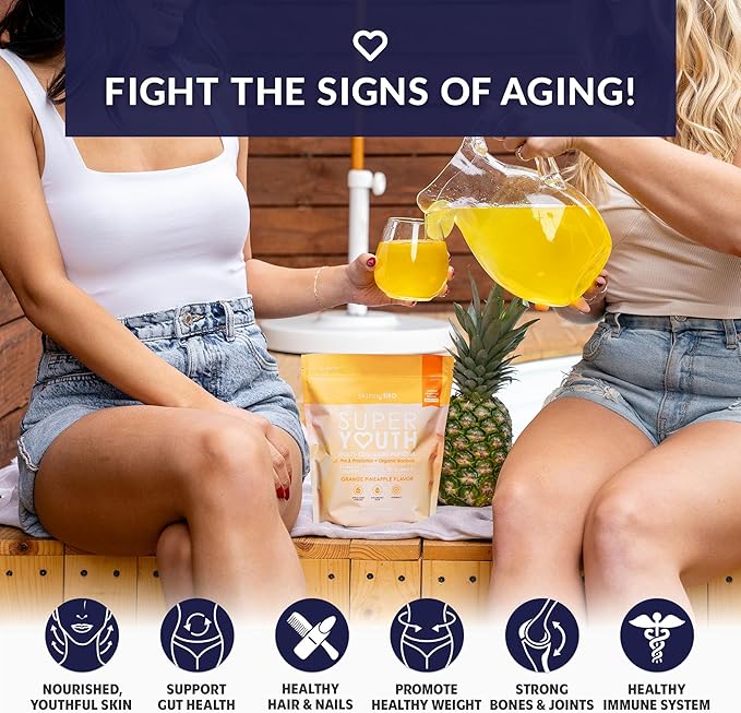 SkinnyFit - Super Youth Collagen for Women - Multi Collagen Peptides Powder - Probiotics Fiber Hyaluronic Acid - Non GMO Gluten Free Sugar Free - Beauty - Orange Pineapple (28 Servings)