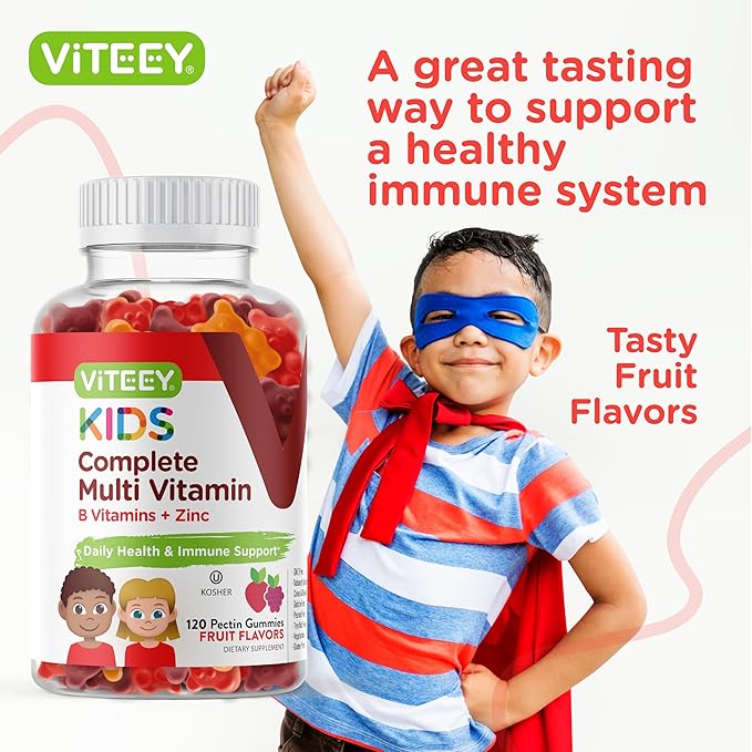 Viteey Kids Multivitamin Gummies Complete Daily Essential Kids Vitamins - Great for Immune Support &amp Overall Health - 12 Essential Minerals &amp Vitamins - Vegetarian Gelatin Free- Fruit Flavor