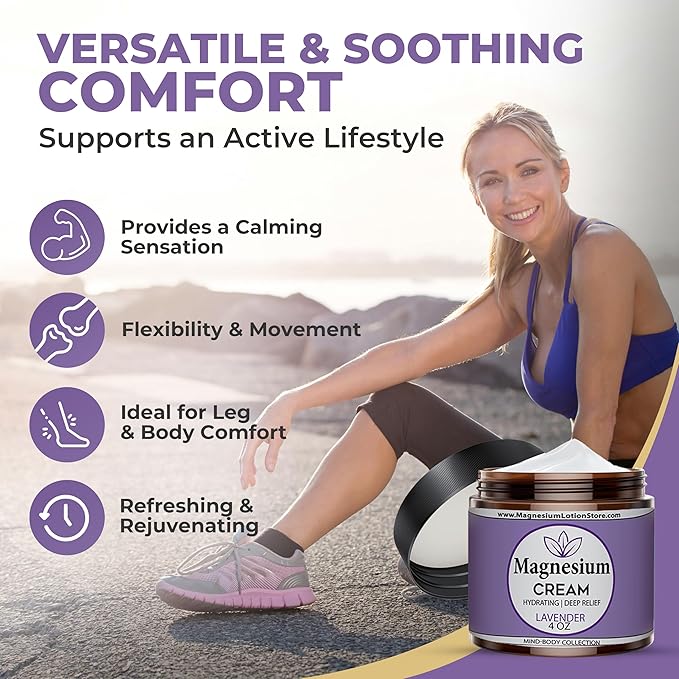 Magnesium Cream for Sleep Kids Muscle Soreness &amp Cramps Relief with Shea Butter Coconut Oil Aloe Vitamin E - Topical Magnesium Cream for Calm &amp Relaxation - Lavender - 4fl oz - USA Made