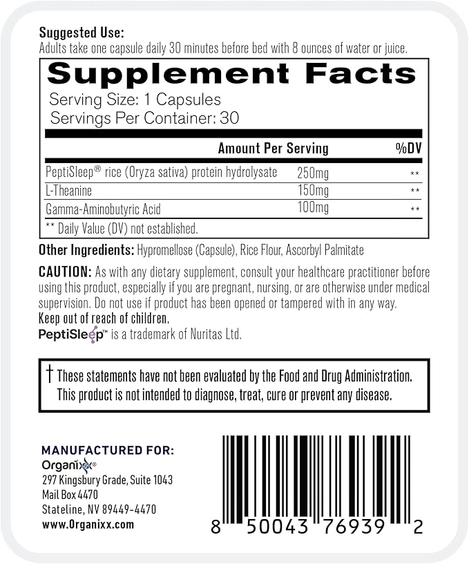 Organixx Clean Sleep 3D Melatonin Free Sleep Supplement with L Theanine GABA and Peptides to Promote Relaxation and Sleep Support Vegan Formula Dairy Soy &amp Gluten Free Non GMO 30 Capsules