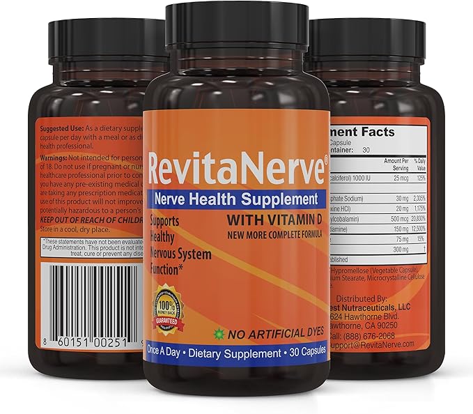 Nerve Support Supplement with 300mg Alpha Lipoic Acid Vitamin D3 Vitamin B1 B2 B6 B12 &amp Magnesium Glycinate One-per-Day Neuropathy Supplement – Daily Nutrient Blend 30 Capsules