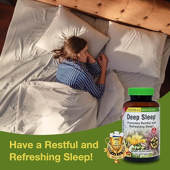 Herbs Etc. Deep Sleep Softgels - Herbal Sleep Support Supplement - Rest &amp Calming Support with Passionflower Chamomile &amp Lemon Balm - 120 Softgels (120 Servings)
