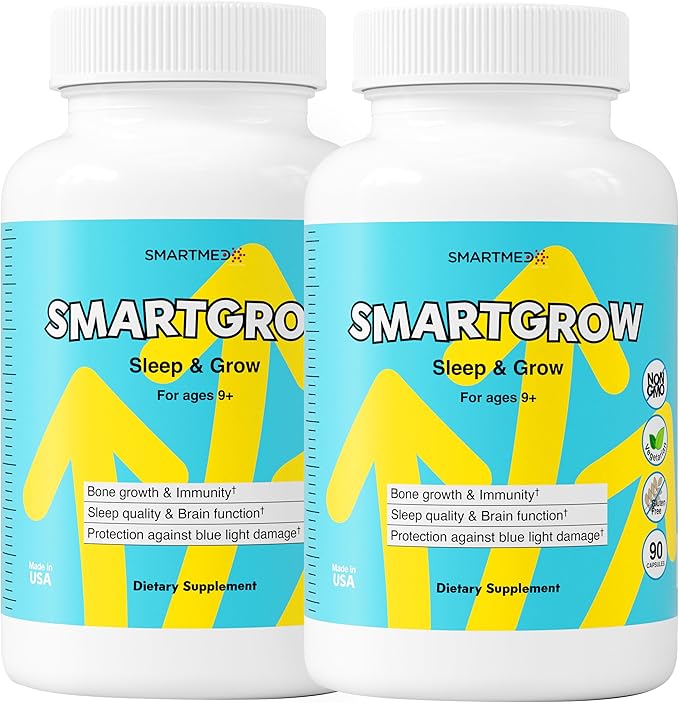 SMARTGROW Height Growth Supplement – Calcium Vitamin D3 L-Arginine – 5-in-1 Formula for Kids Teens Adults – Sleep Support Bone Strength Immunity Brain &amp Eye Health – 3 Month Supply