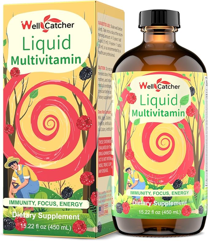 Liquid Multivitamins for Women Men: Daily Multi Vitamins Mineral Supplements for Adults Kids Support Health Immune Focus Energy Hair Growth Bones Liquid Vitamins High Absorption with Measuring Cup